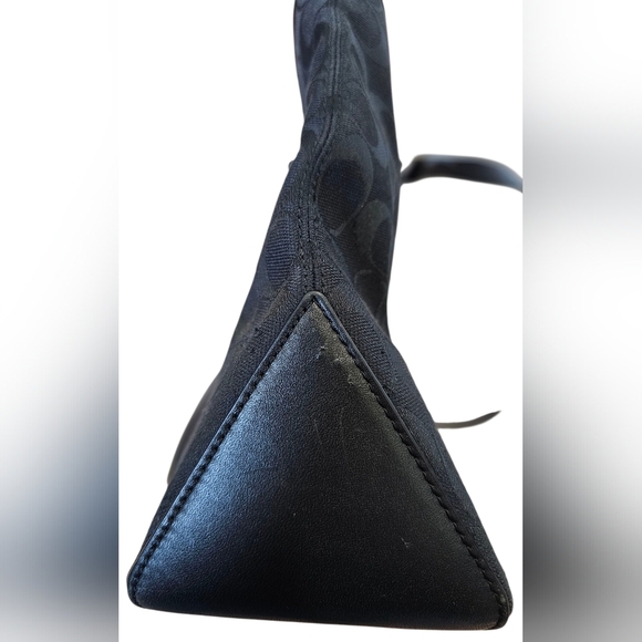 Coach Top Zip Black Signature Monogram Tote with Leather Trim, Horse & Carriage - Picture 12 of 14